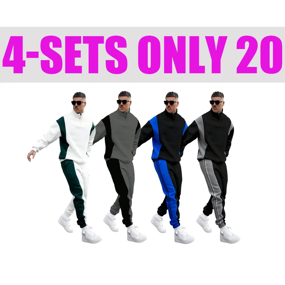 Men’s Colorblock Sweatshirt & Pants Set – Casual Fall & Winter Outfit