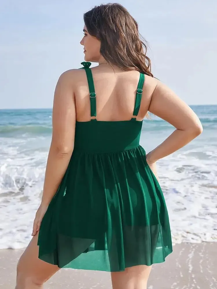Sculpt Waist Ruched Split Hem Swim Dress