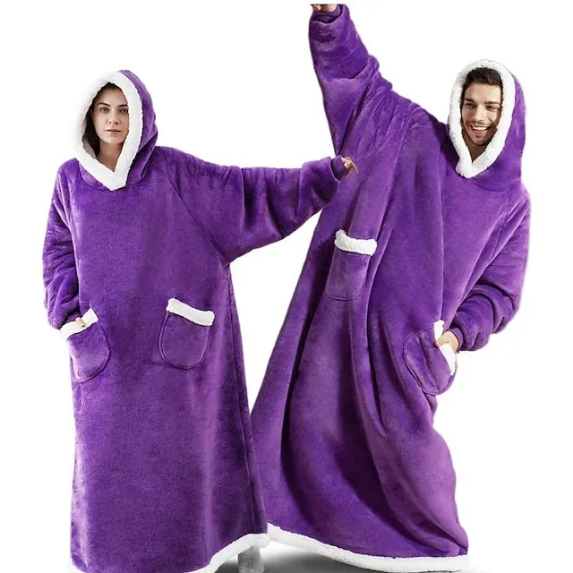 Oversized Wearable Blanket Christmas Flannel Thick Soft Warm Long Hoodie Blanket Big Hooded Sweatshirt Hoodie Blanket for Adults Women Girls Teenagers Teens Men Black