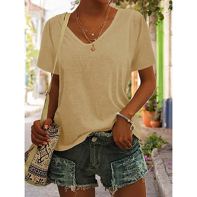 T shirt Tee Women's Black White Dark Red Plain Basic Daily Daily V Neck Regular Fit S