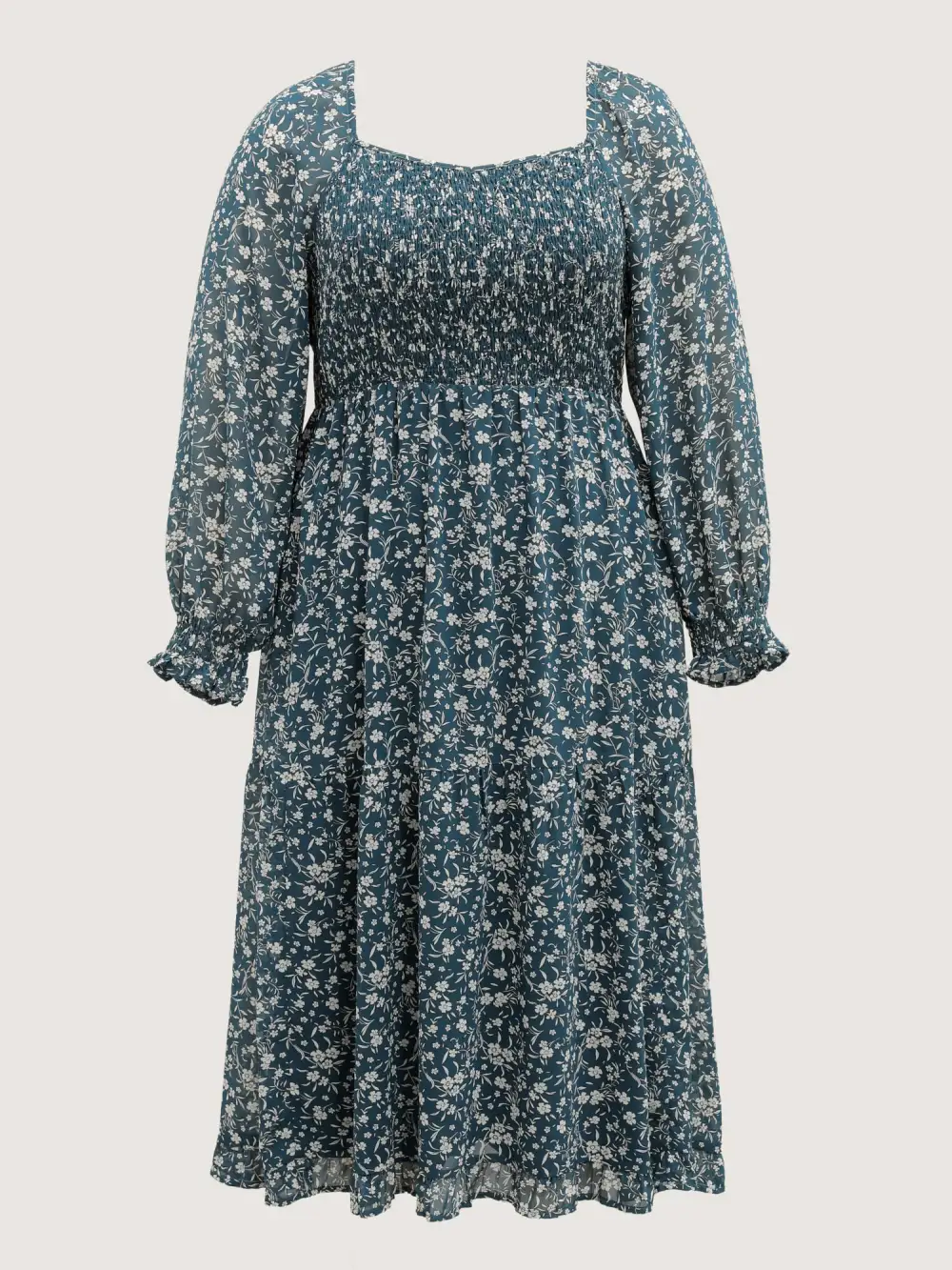 Floral Print Shirred Bodice Maxi Dress