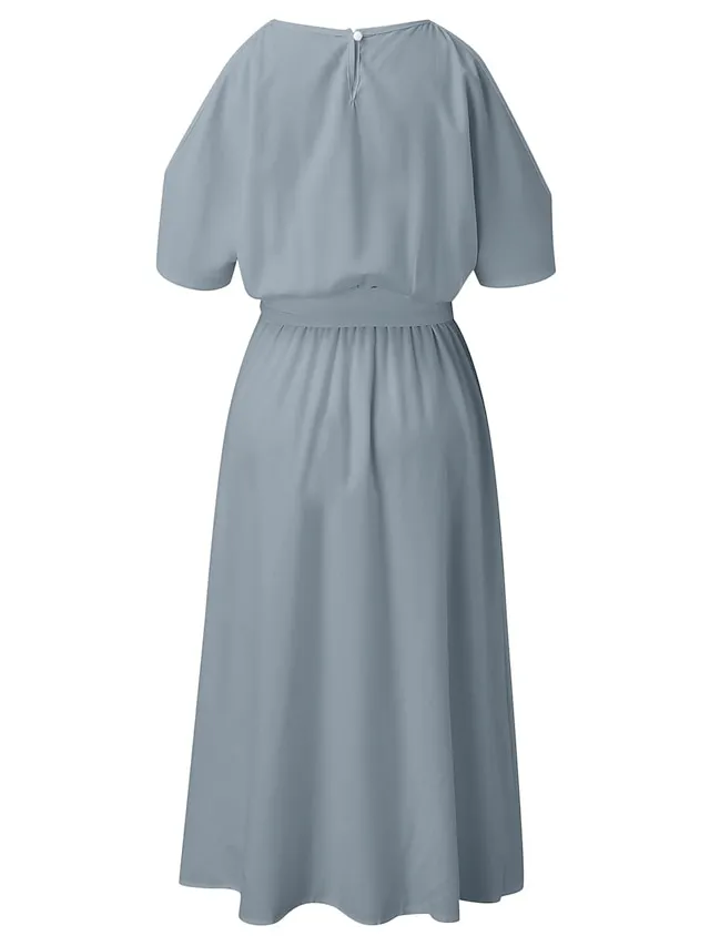 Women‘s A Line Dress Midi Dress White Black Gray Sleeveless Pure Color Split Spring Summer cold shoulder Personalized Stylish Elegant Loose 2023 S M L XL XXL