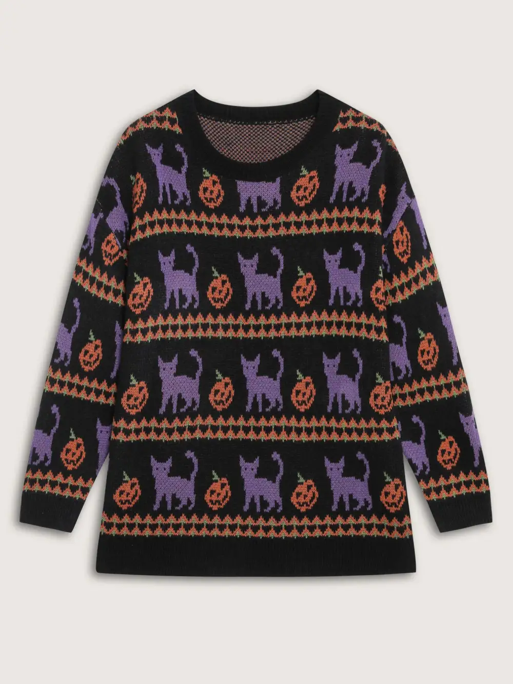 Cat Halloween Print Cozy Pullover