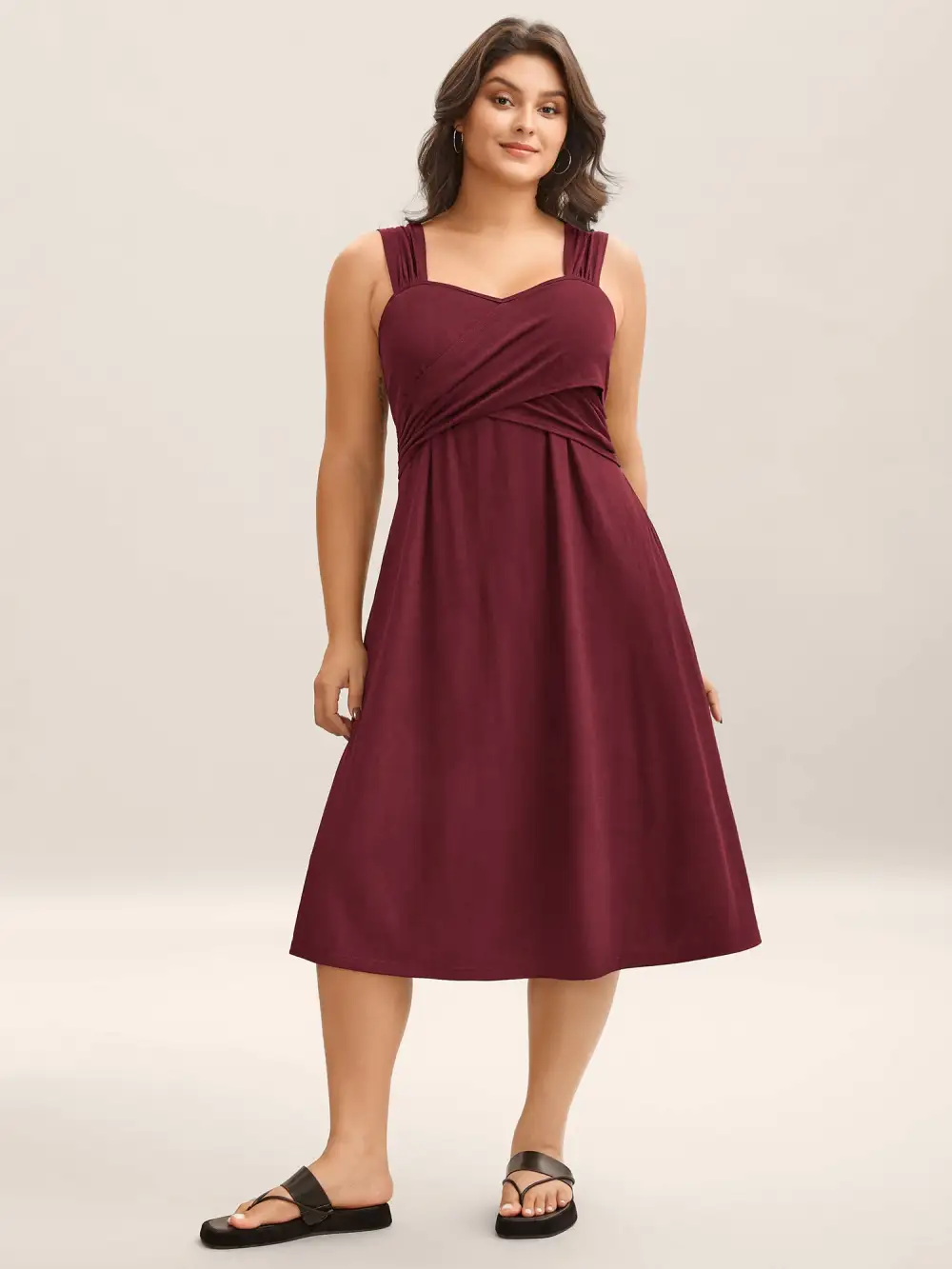 Crosswrap Bodice Pockets Midi Dress