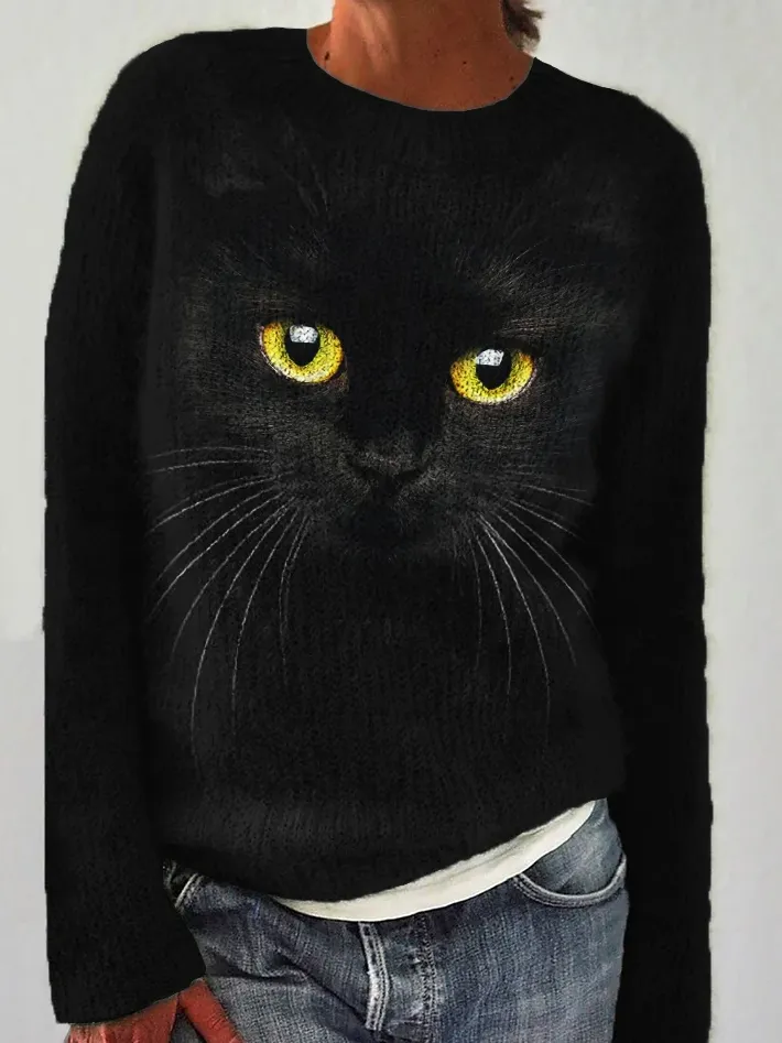 Black Cat Face Inspired Cozy Knitted Sweater