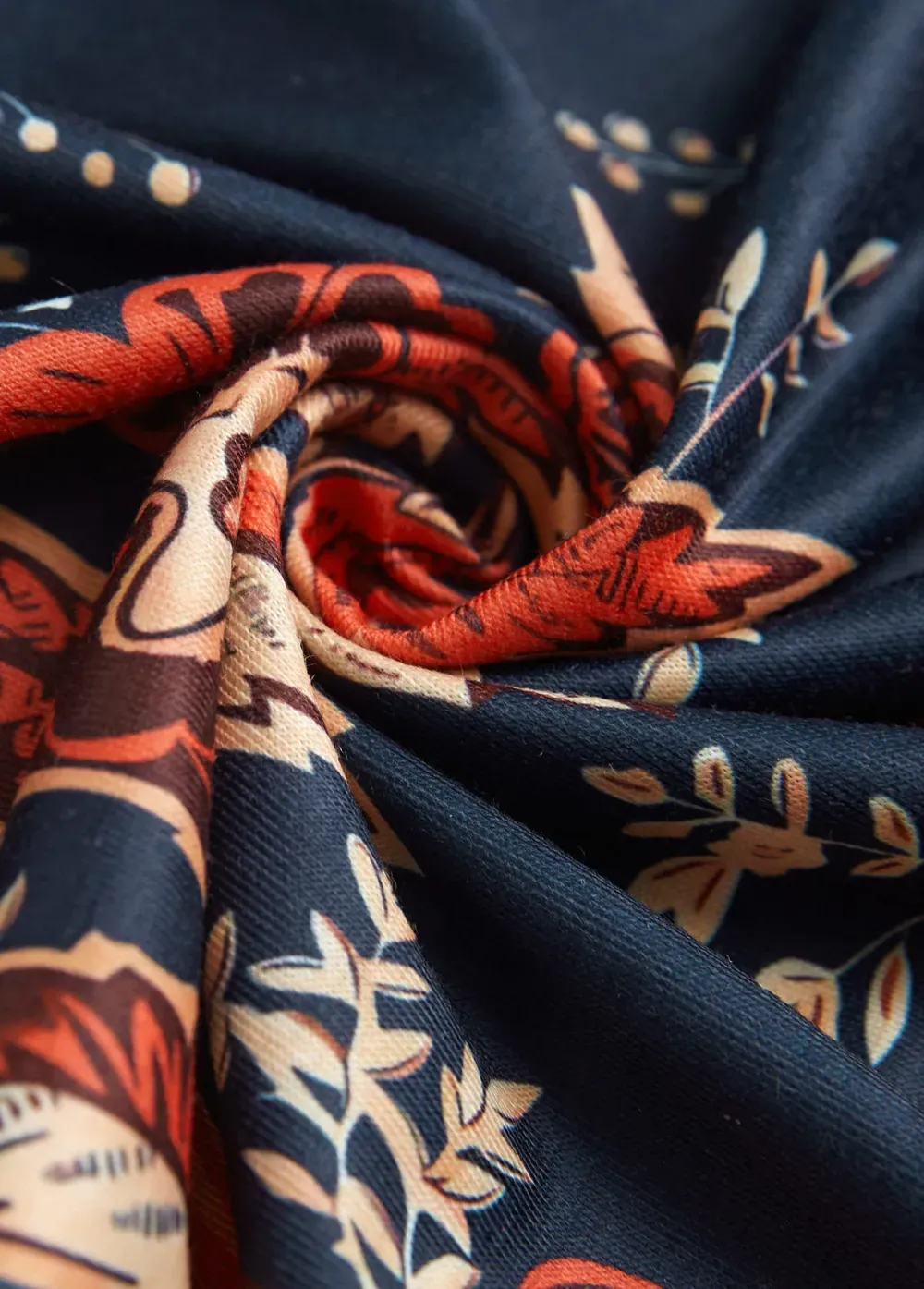 Dark Blue Circular Ring Floral Print Sleeveless Dress