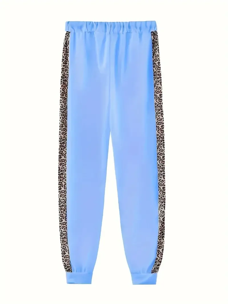 leopard Print Chic Two-piece Outfit Set - Stylish Zip Hoodie & Drawstring Joggers - Casual Everyday Wear for Women