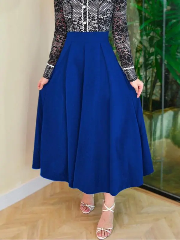 Women’s Pleated A-Line Skirt-High Waist, Zipper Back, Elegant Office Wear