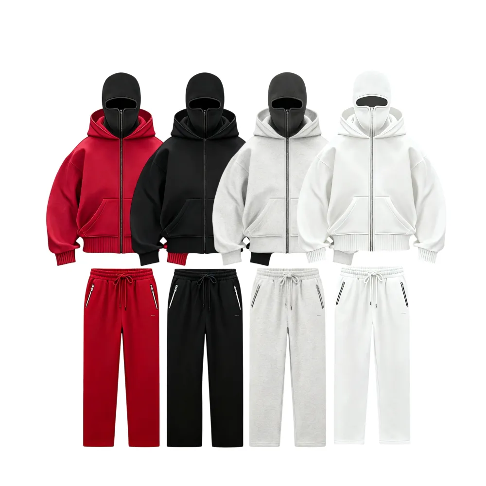 Zip Up Fashion Double Layer Hoodie Hip Hop Outerwear Sets