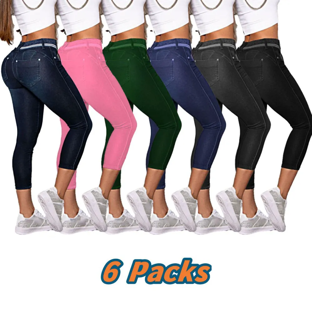 6 Packs Double Button Drawstring Capris Jeans