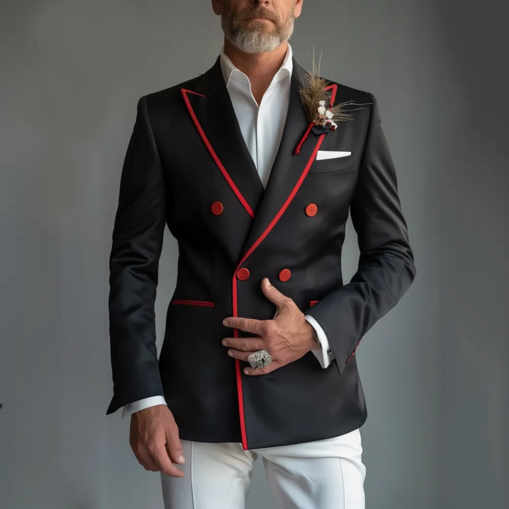 Men's Peaked Lapel Contrast Binding Double-breasted Blazer