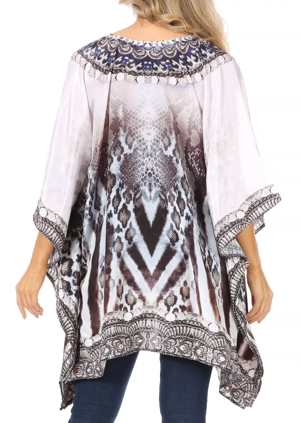 Women's Caftan Poncho Cover up V neck Top Lace up With Rhinestone