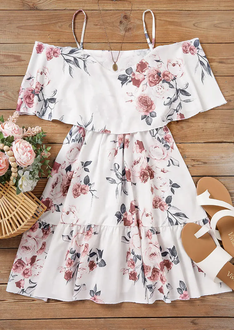 Floral Ruffled Layered Cold Shoulder Mini Dress