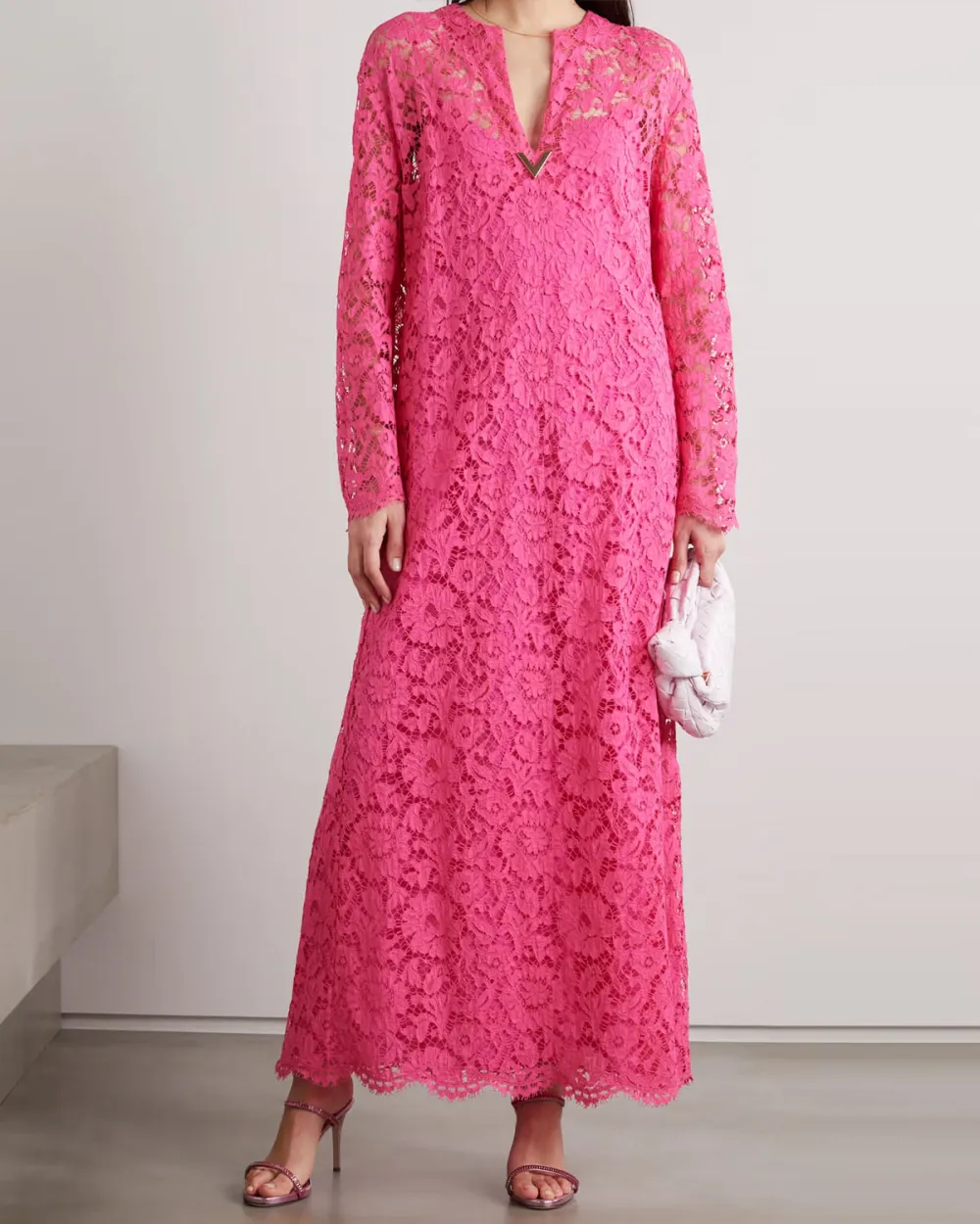 Embellished corded lace midi dress