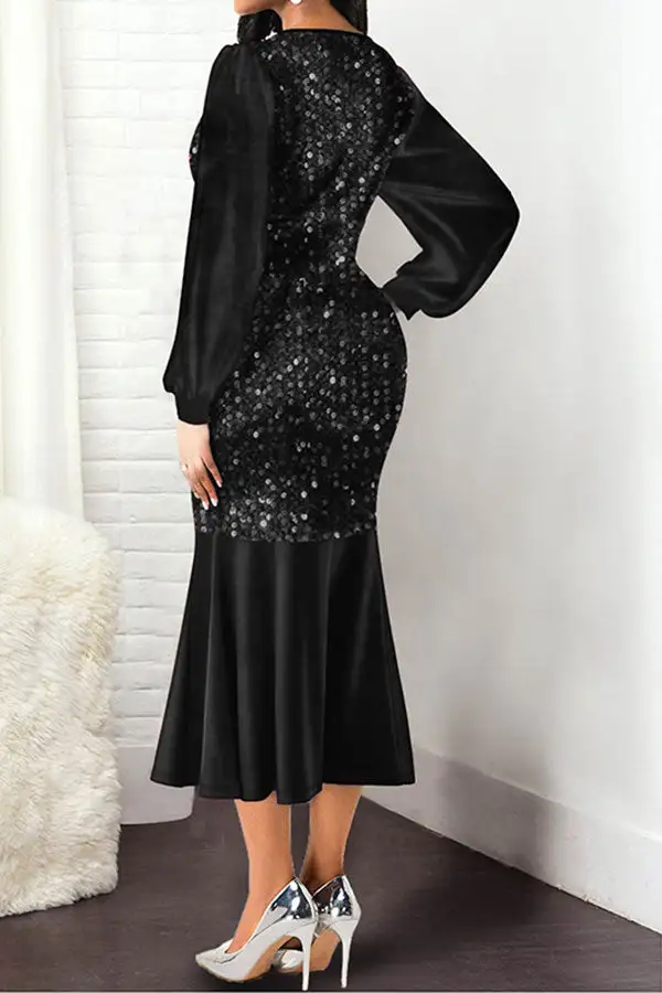 Sequined Stylish Fishnet Midi Dress