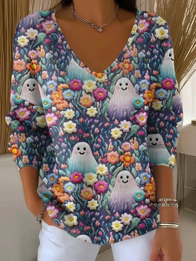 Women'S Cute Ghost Print Casual T-Shirt