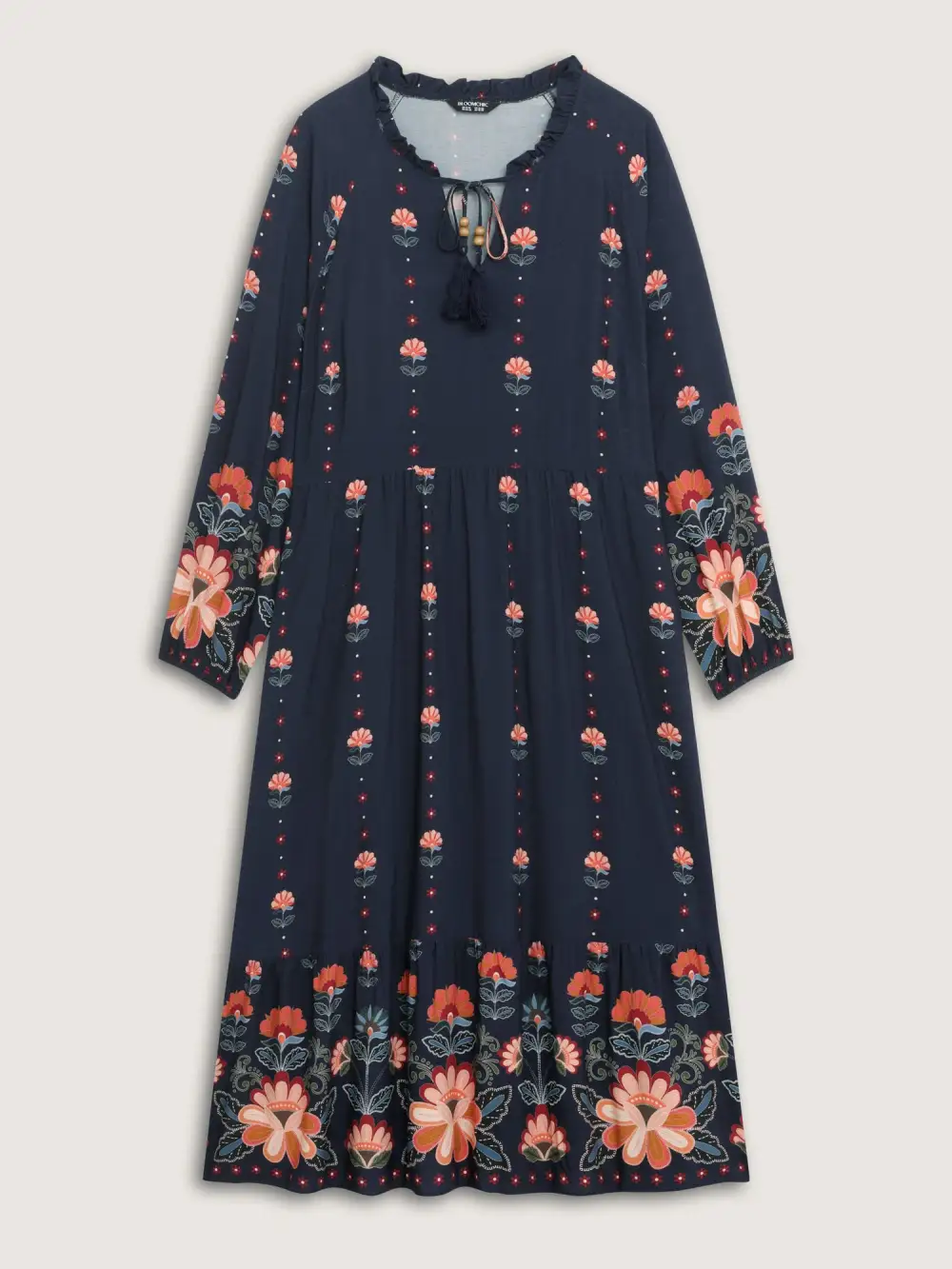 Boho Print Neck Tie Maxi Dress