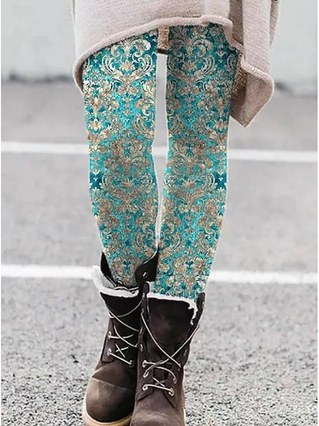 Women's Fleece Lined Leggings Warm Ankle-Length Winter Leggings Print Micro-elastic Mid Waist Fashion Xmas Christmas Halloween Black Red S M Spring &  Fall Winter
