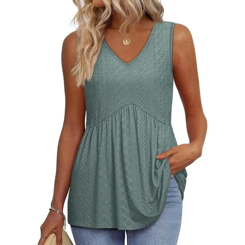 Women’s V-Neck Peplum Tank Top – Flowy, Sleeveless, Stretchy Summer Style