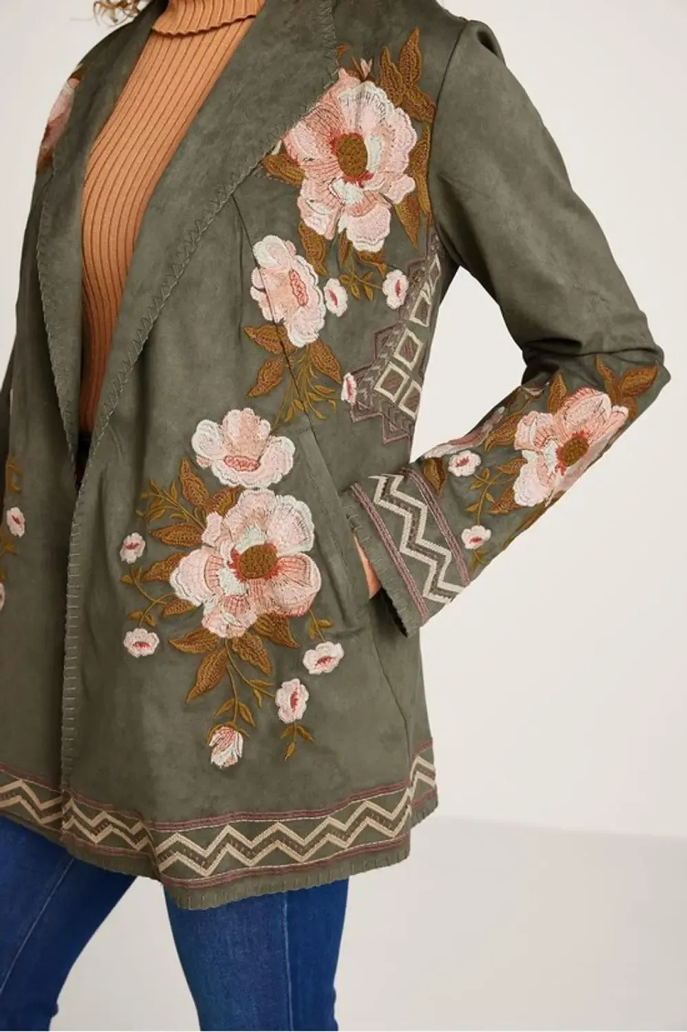 Fleur De Faux Suede Embroidered Jacket