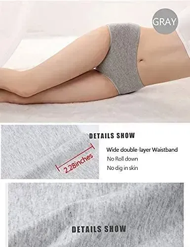 Womens Underwear,Cotton Mid Waist No Muffin Top Full Coverage Brief Ladies Panties Lingerie Undergarments for Women Multipack