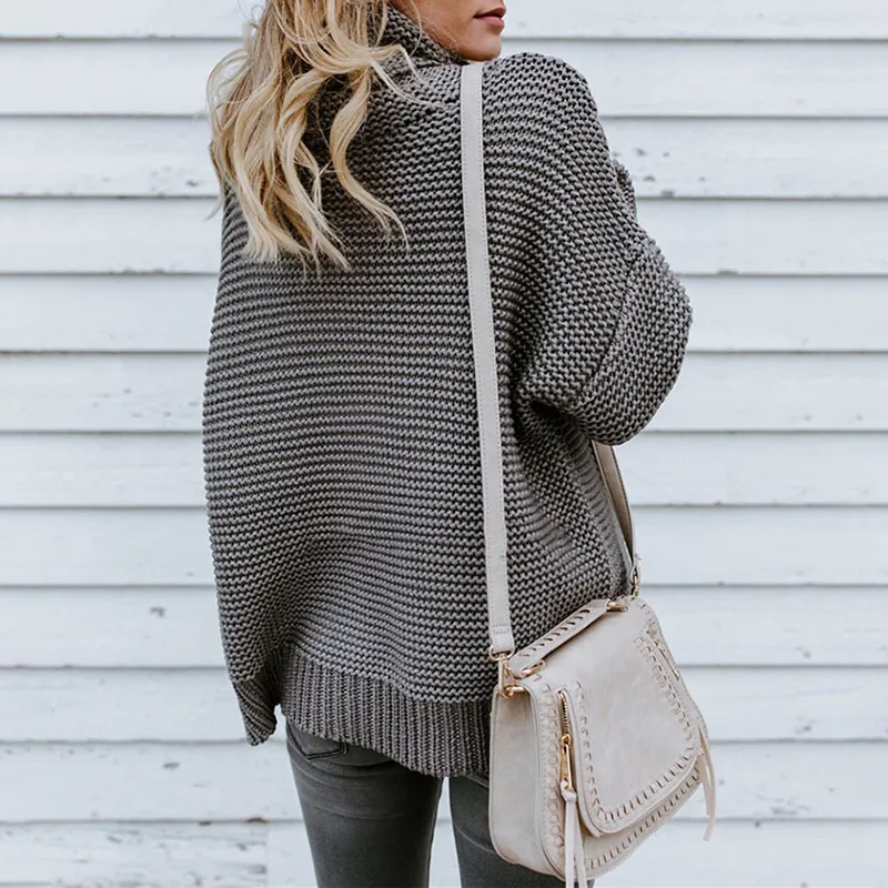 Solid Color High Neck Pullover Knitted Sweater