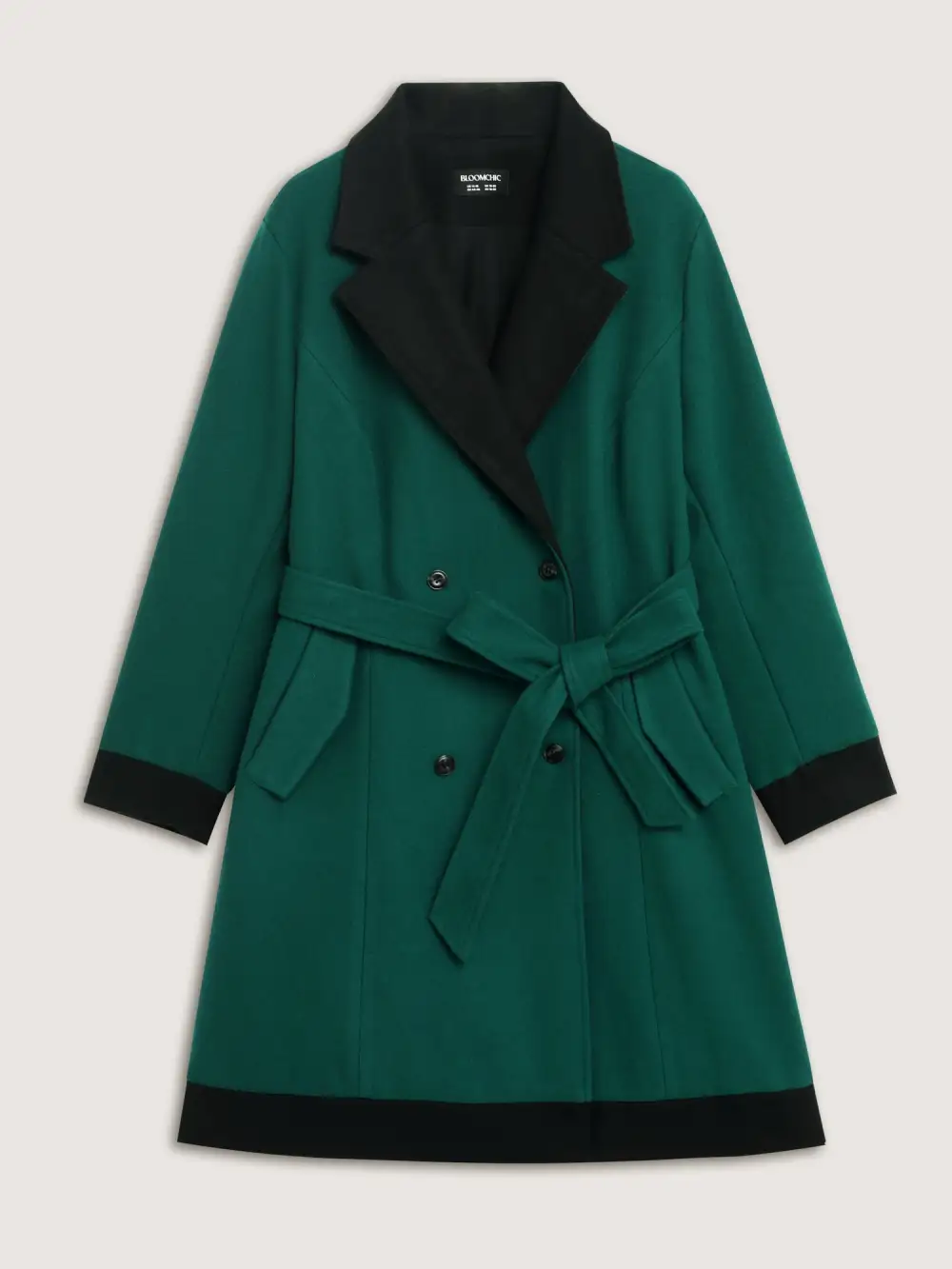 Color Contrast Belted Lined Coat