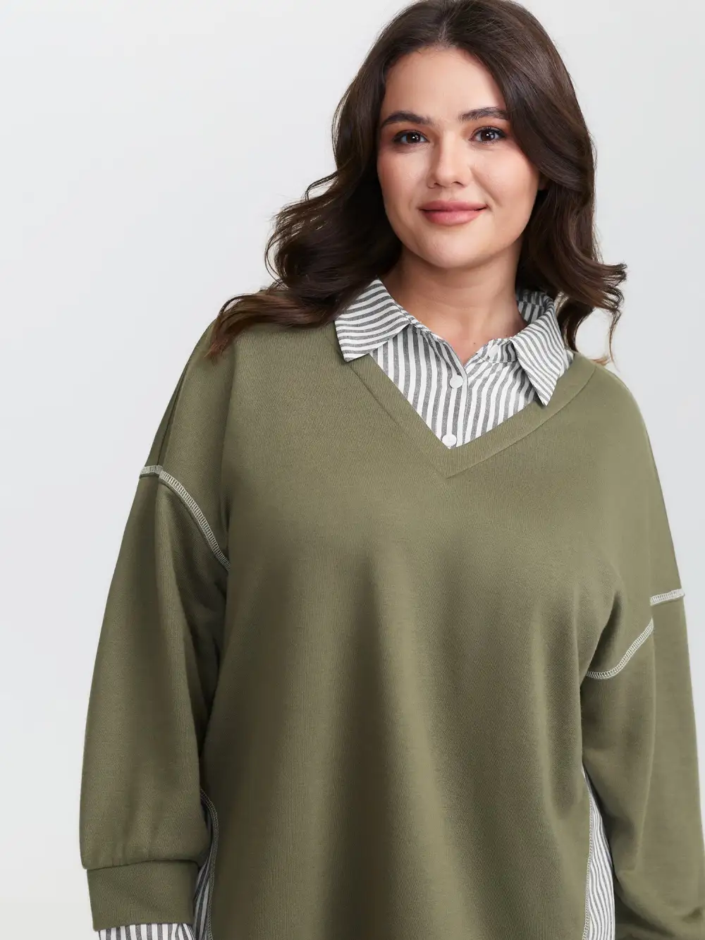 2-In-1 Stripe Drop Shoulder Sweatshirt