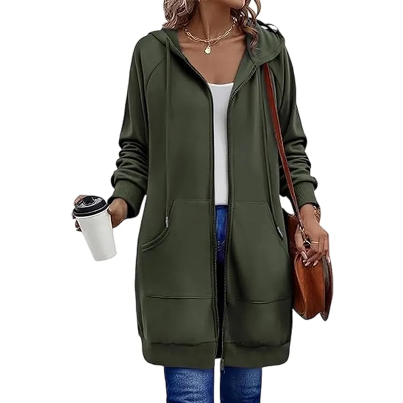 Women's casual cotton pullover with zipper and hood