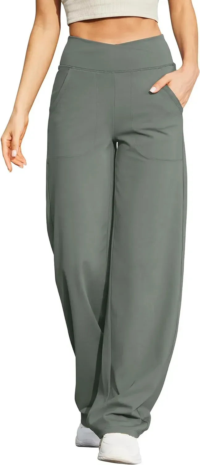 G4Free Wide Leg Pants for Women Loose Yoga Pants with Pockets Petite/Regular/Tall Stretch Casual Lounge Pants
