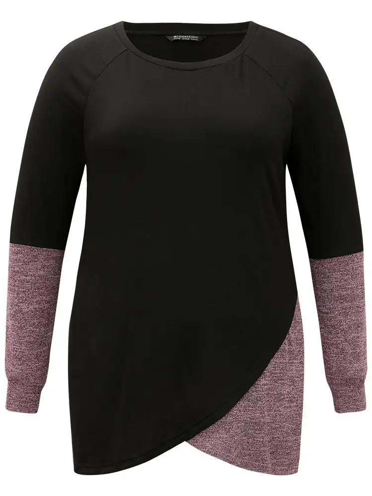 Two Tone Patchwork Heather Arc Hem T-shirt