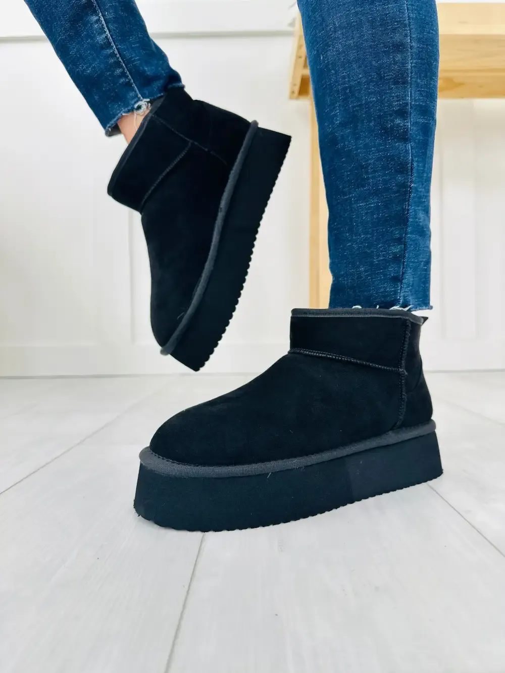 Toasty Terrain Booties In Black Faux Suede
