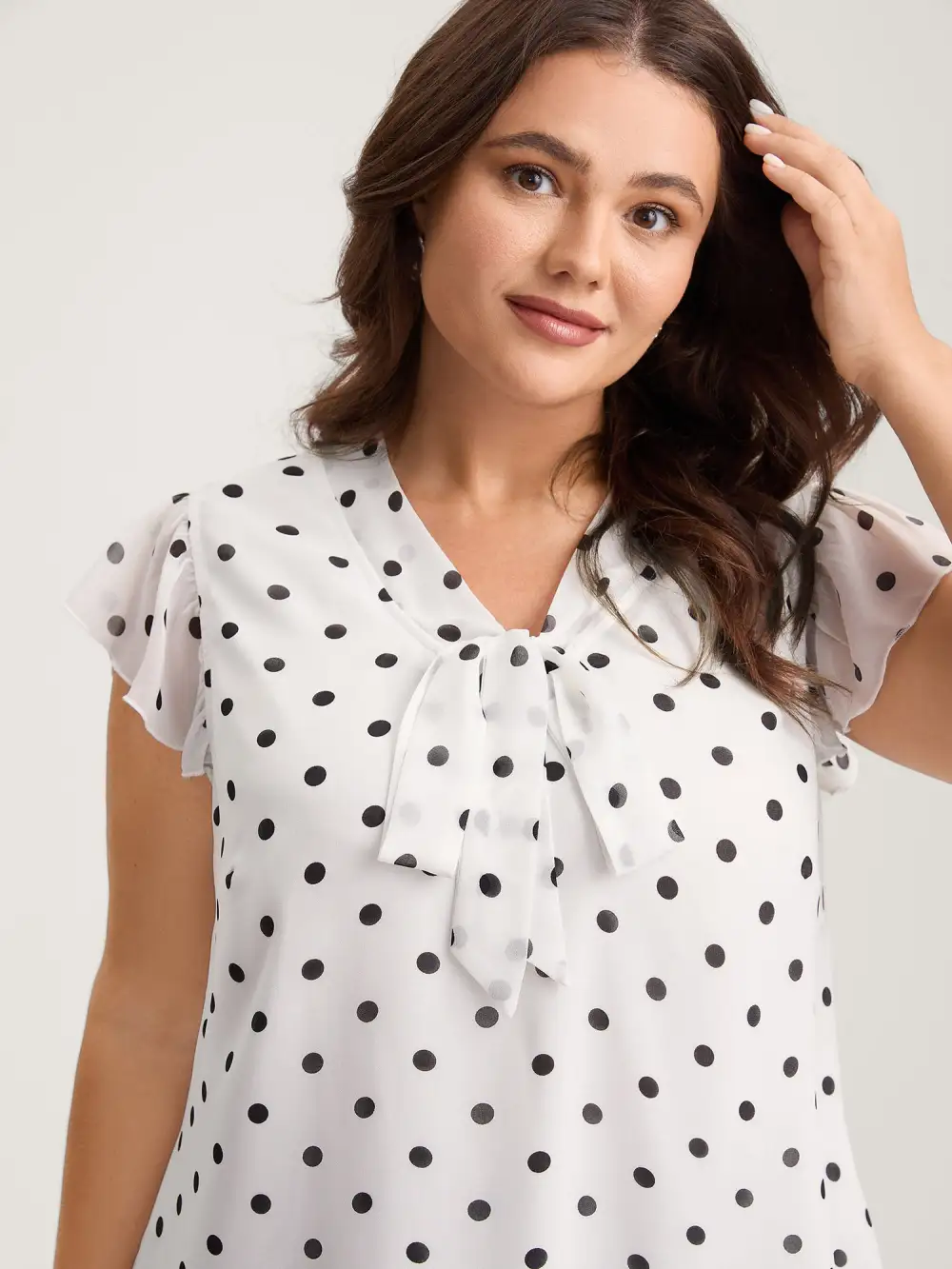 Polka Dot Ribbon Collar Blouse