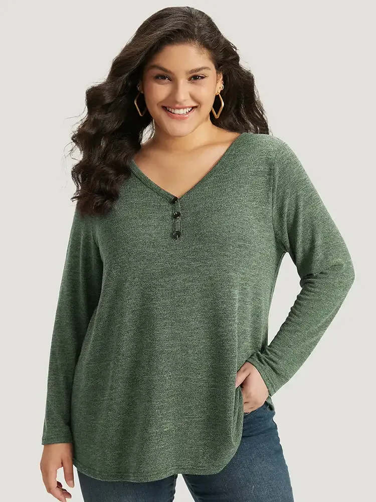 Heather Button Up Long Sleeve T-Shirt