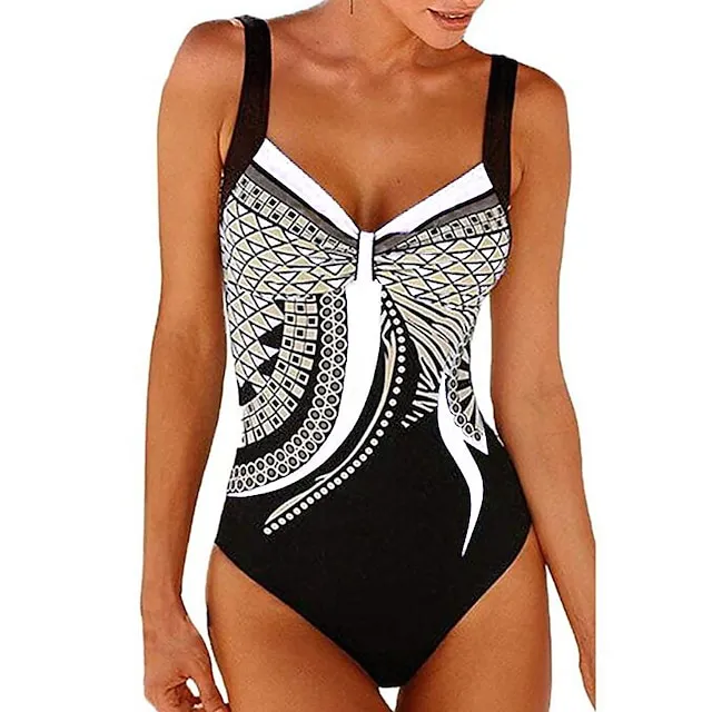 Women's One Piece Swimsuit Backless Vintage Bodysuit Bathing Suit Swimwear White Blue Breathable Quick Dry Lightweight Swimming Surfing Beach Spring Summer
