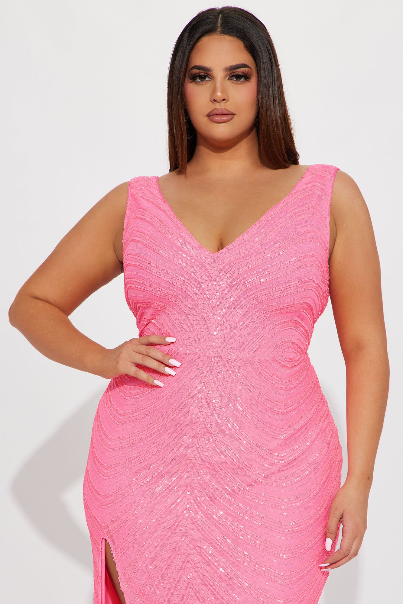 Noelle Sequin Gown - Neon Pink