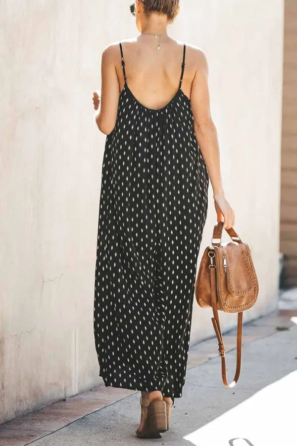 Florcoo Spotted Print Strap Sexy Maxi Dress