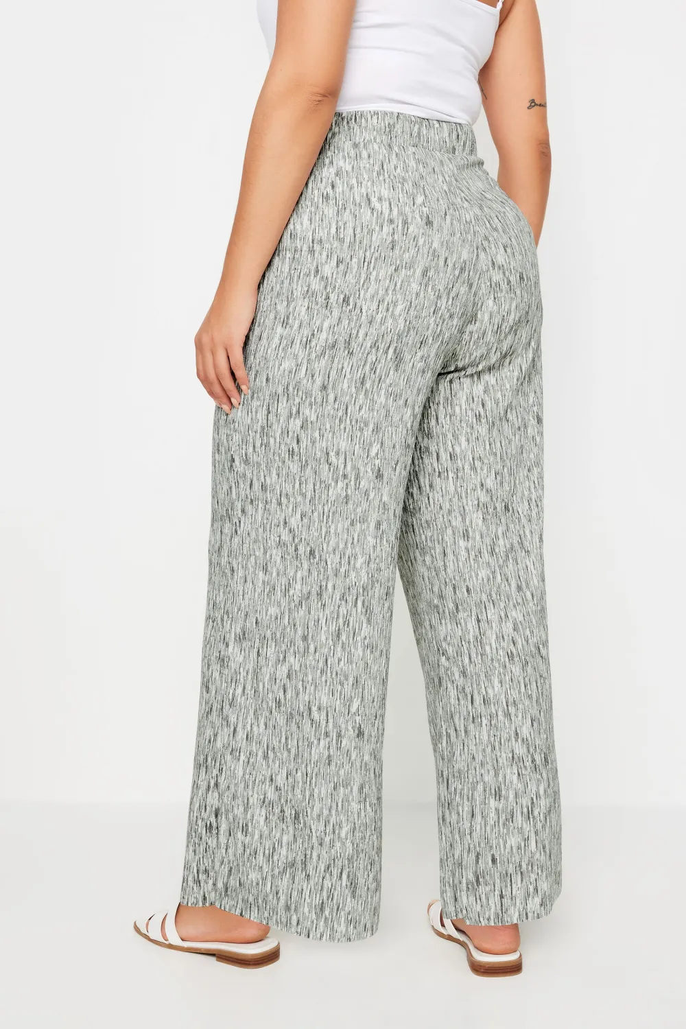 YOURS Curve Blue Abstract Print Textured Wide Leg Trousers