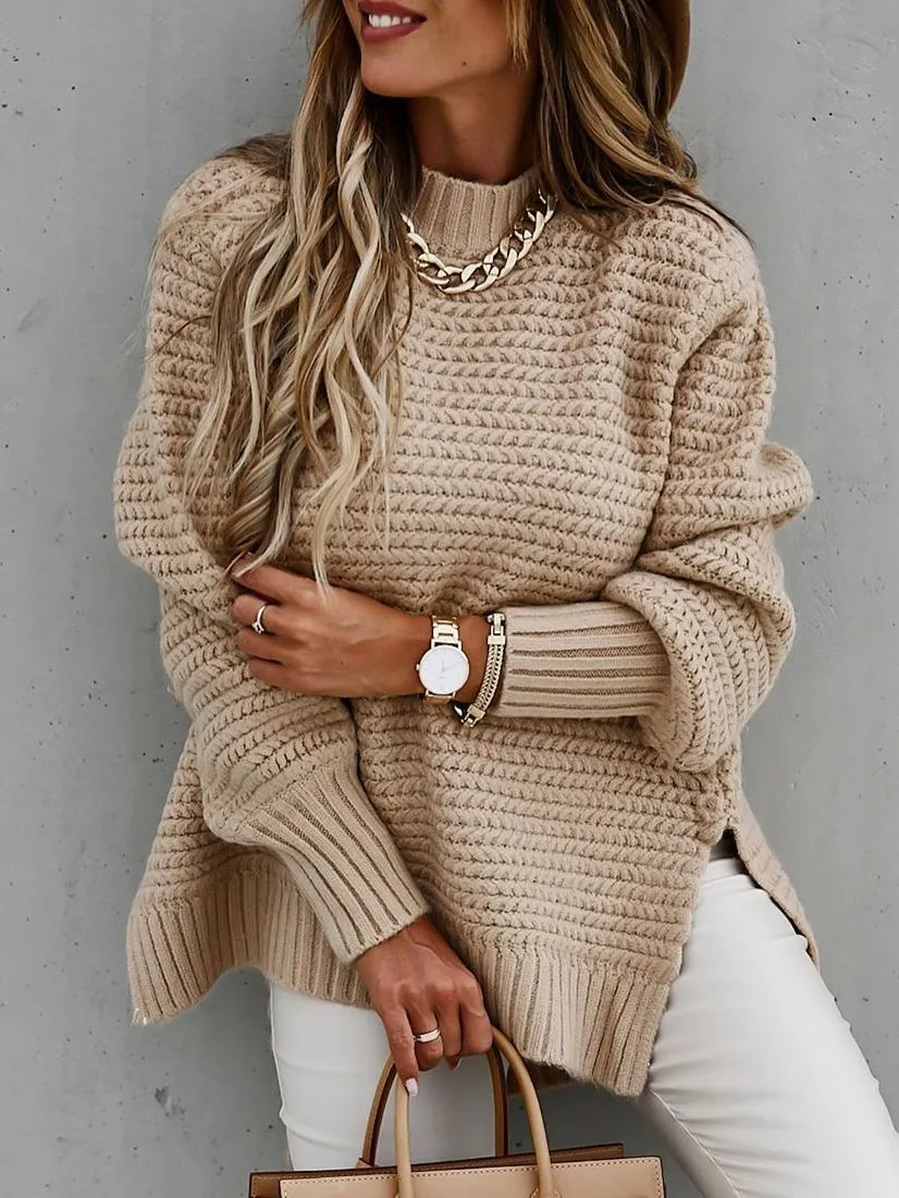 Women's Sweaters Half Turtleneck Solid Split Sweater