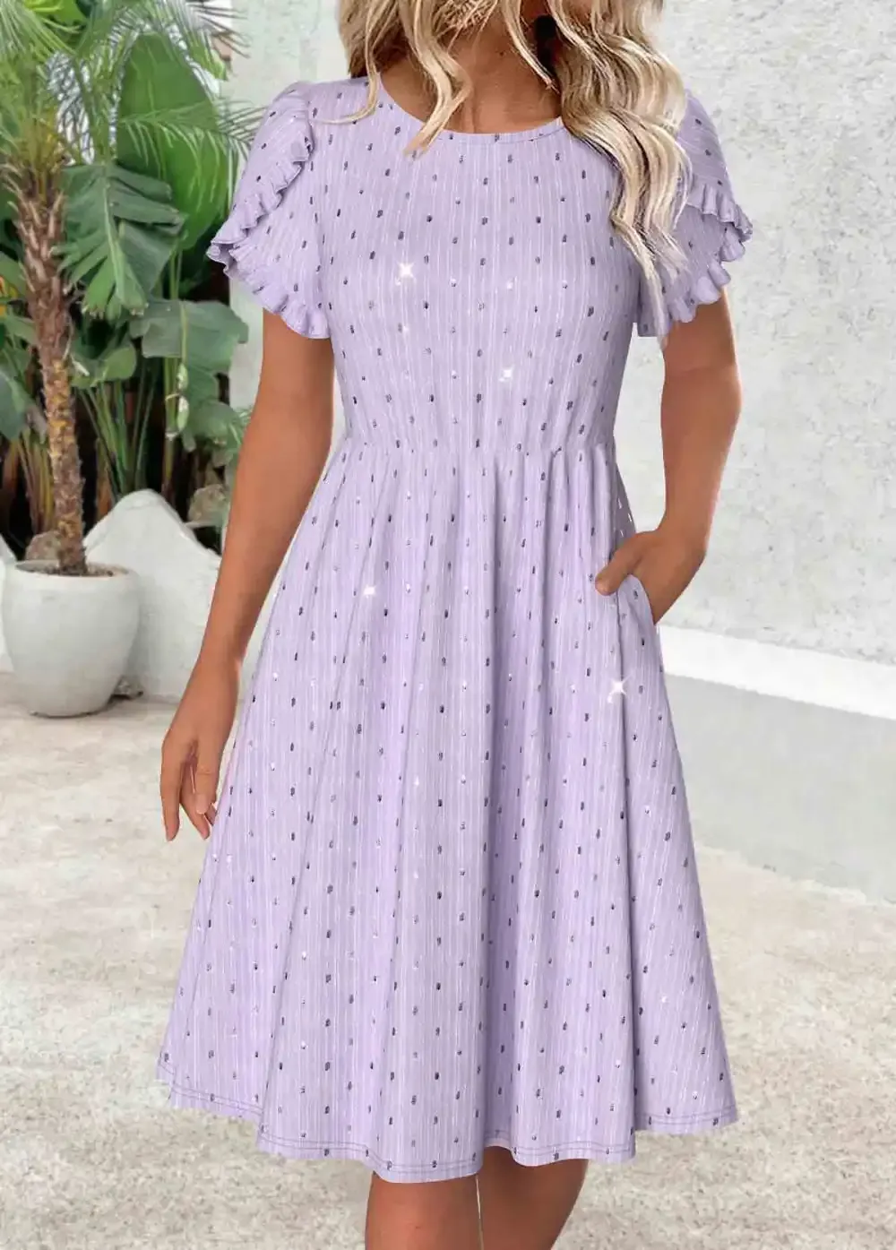 Light Purple Short Sleeve Round Neck Dress