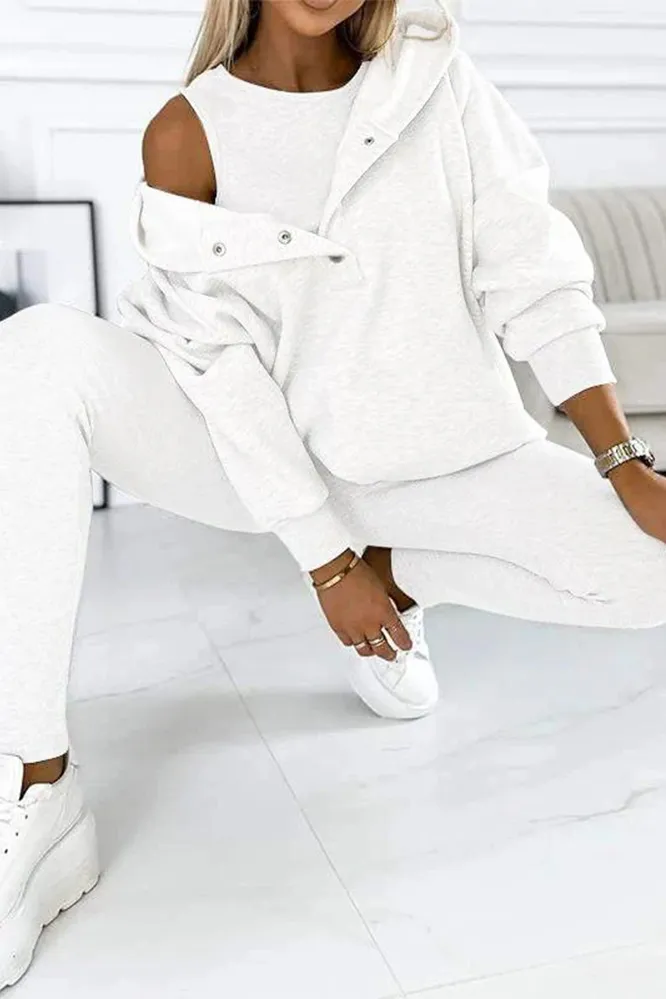 Women's casual fashion vest & hooded sweatshirt and slim pants three-piece set