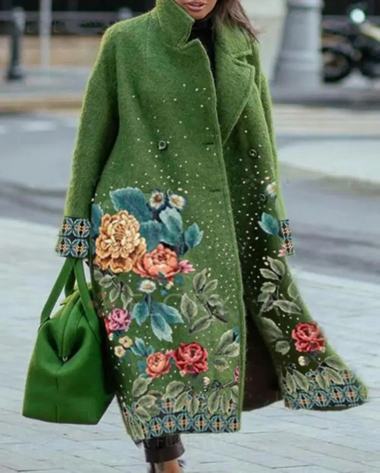 Long notched lapel woolen coat