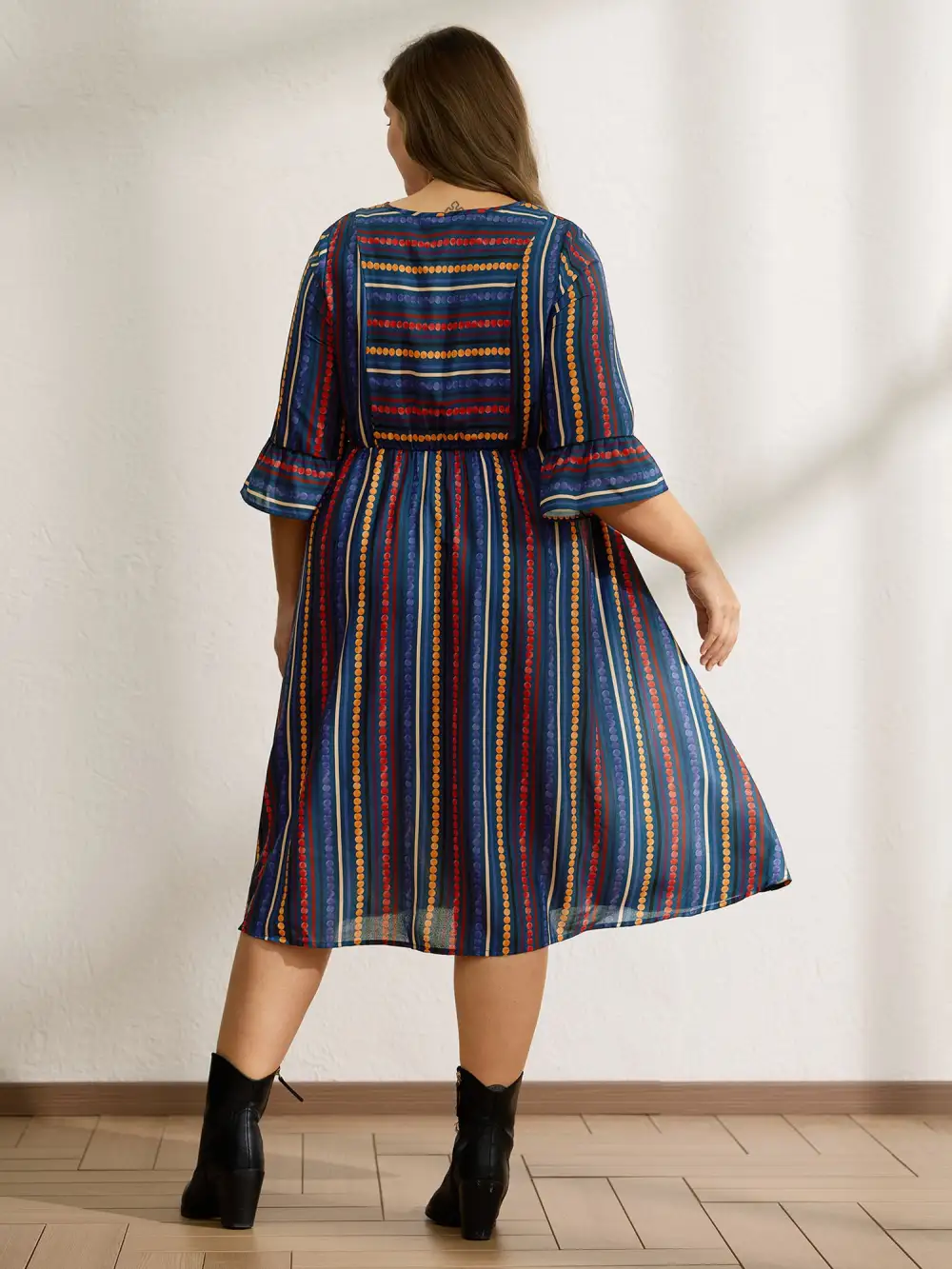 Colorful Stripes Stretchy Waist Midi Dress