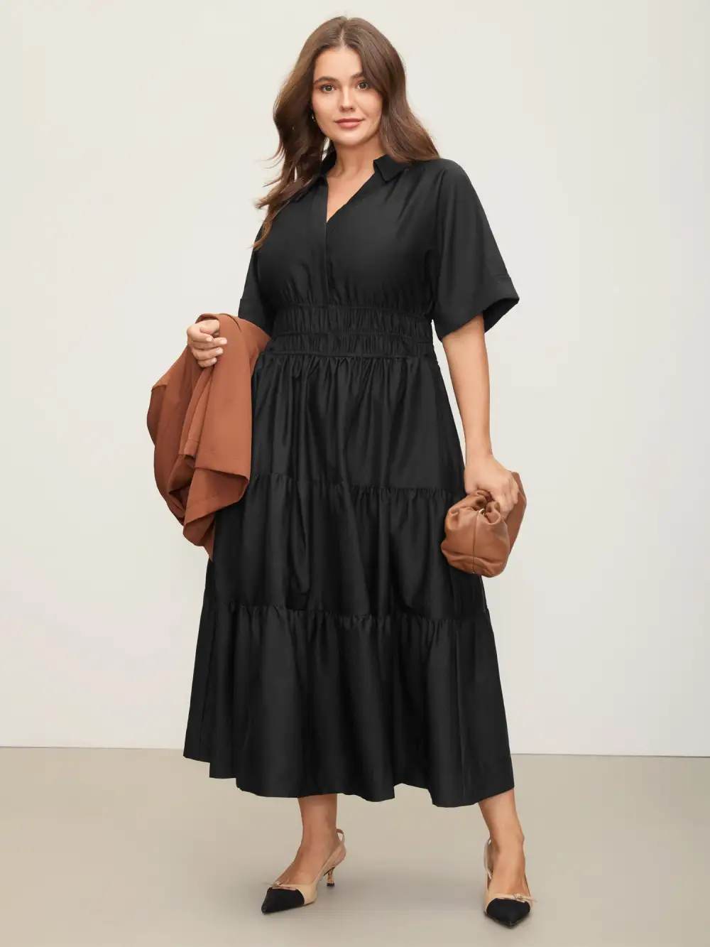 Midfield Tiered Midi Shirt Dress