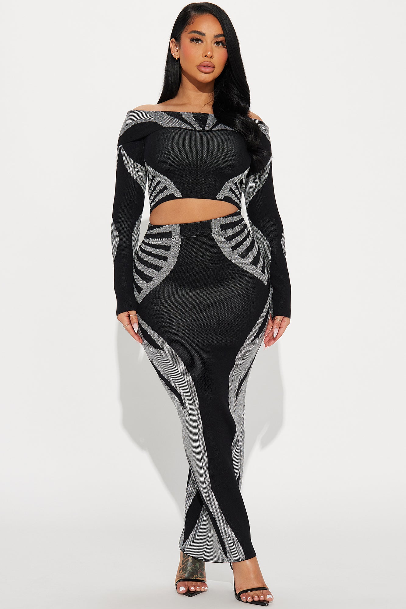 Sadie Sweater Skirt Set - Black/White