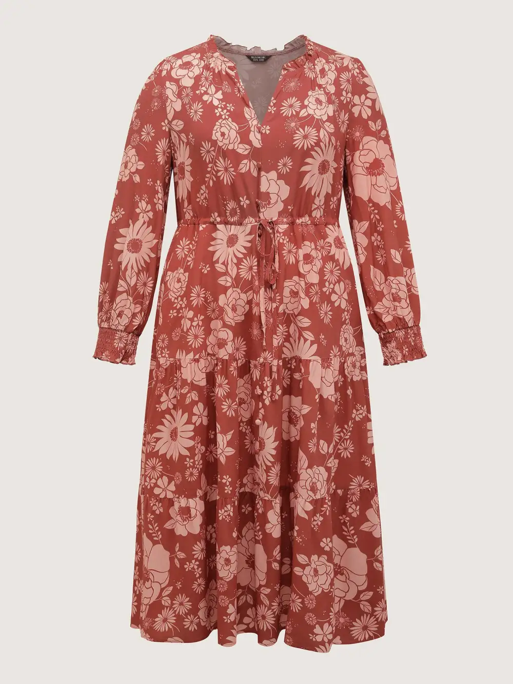 Floral Print Adjustable Waist-Tie Maxi Dress