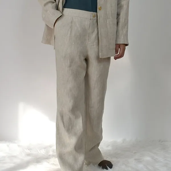 Men's Linen Pants Trousers Summer Pants Pleated Pants Straight Leg Plain Comfort Outdoor Casual Daily Linen / Cotton Blend Streetwear Stylish Black White
