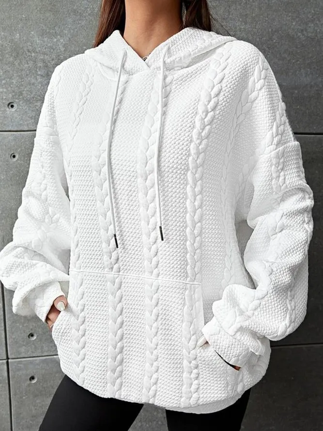 Casual Loose Plain Hoodie Long sleeve Sweatshirt.