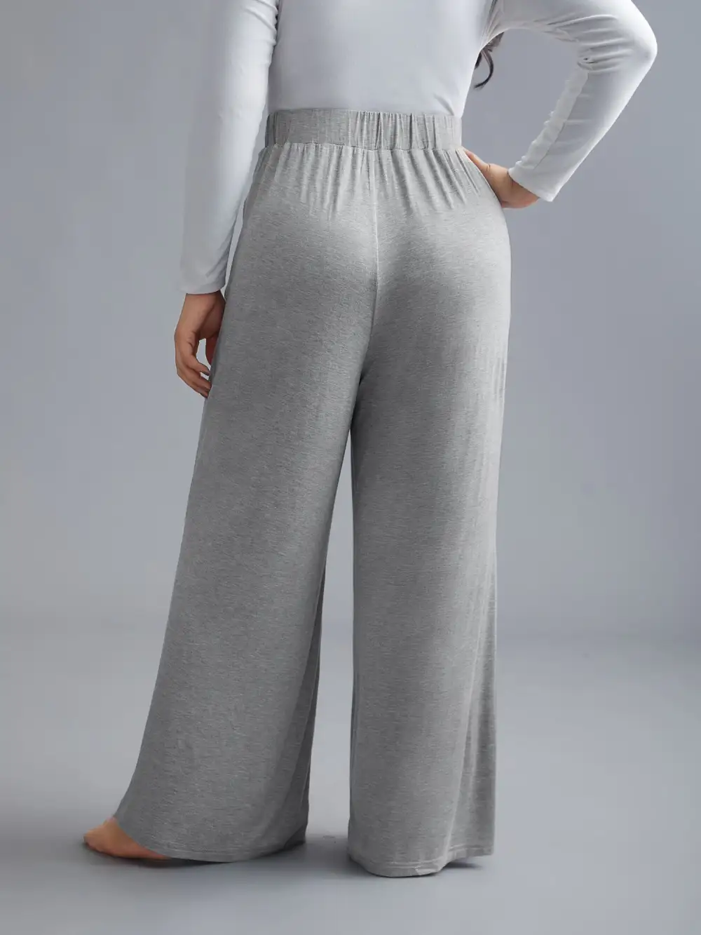 Solid Elastic Waist Wide Leg Lounge Bottoms