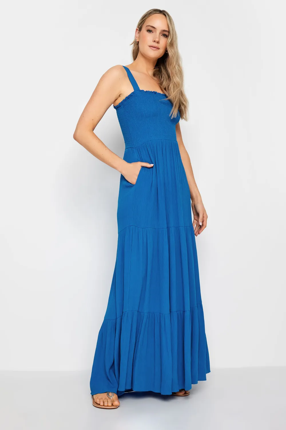 LTS Tall Black Shirred Tiered Maxi Dress